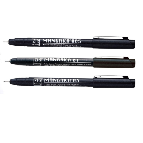 Zig CARTOONIST MANGAKA 010 Black Pigment CNM-005,01,03 Pack of 3 Micron Liner Pens for Art,Illustration,Lettering,Graphic Designers,Paper Crafters and much more. AP-Certificated JAPAN
