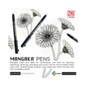 Zig FUDEBIYORI PIGMENT 000 Milky White 010 Black & CARTOONIST MANGAKA 01, 03,05 2 Brush Pen and 3 Fineliner Pens 010 BLACK Illustration Special Set Flexible Brush Tip,