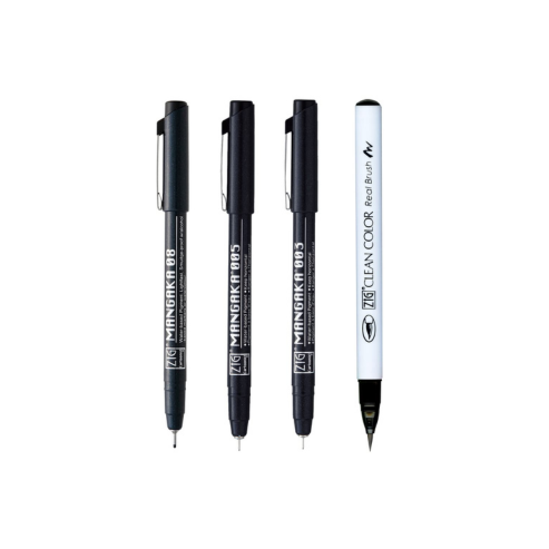 Zig Special Combo Set Clean Color Real Brush Black Color & Mangaka [CNM-003,005,08] Fineliner Pens Watercolor Pens for Painting,Calligraphy,Brush Lettering for Artists and Beginners