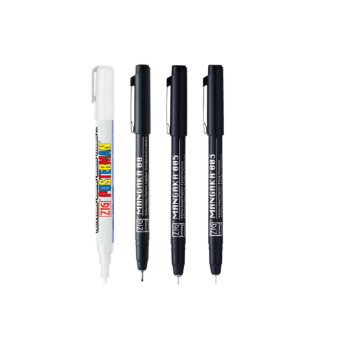 Zig Special Set Posterman White & Mangaka Fineliner 003,005,08 Pen for Mandala Sketching Outlining Doodling Calligraphy Journaling Use on Planners Hand-Lettering Card Making especially on Cards.
