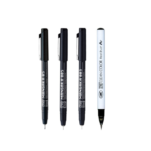 Zig Special Combo Set Clean Color Real Brush Black Color & Mangaka [CNM-003,005,05] Fineliner Pens Watercolor Pens for Painting,Calligraphy,Brush Lettering for Artists and Beginners