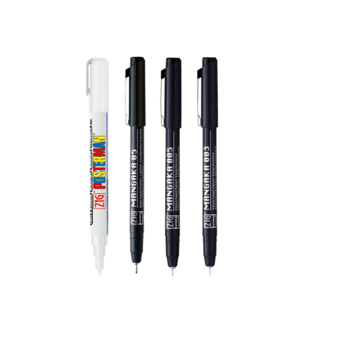 Zig Special Set Posterman White & Mangaka Fineliner 003,005,05 Pen for Mandala Sketching Outlining Doodling Calligraphy Journaling Use on Planners Hand-Lettering Card Making especially on Cards.