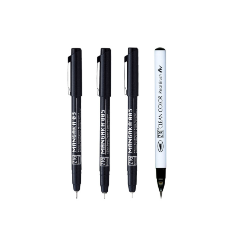 Zig Special Combo Set Clean Color Real Brush Black Color & Mangaka [CNM-003,005,03] Fineliner Pens Watercolor Pens for Painting,Calligraphy,Brush Lettering for Artists and Beginners.MADE IN JAPAN