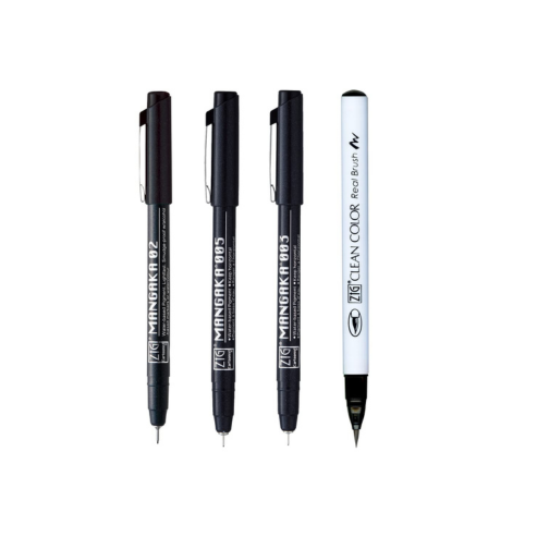 Zig Special Combo Set Clean Color Real Brush Black Color & Mangaka [CNM-003,005,02] Fineliner Pens Watercolor Pens for Painting,Calligraphy,Brush Lettering for Artists and Beginners.MADE IN JAPAN