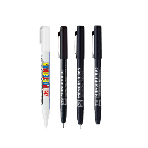 Zig Special Set Posterman White & Mangaka Fineliner 003,005,02 Pen for Mandala Sketching Outlining Doodling Calligraphy Journaling Use on Planners Hand-Lettering Card Making especially on Cards