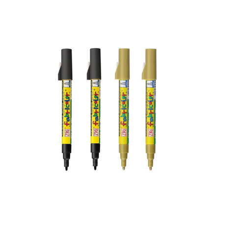 Zig KURETAKE FABRIC COLOR TIP SIZE: 2 MM [2 Black & 2 Gold Color Special combo set] PERMANENT ON FABRICS AFTER IRONING illustration lettering graphic designers urban artists. AP-Certified JAPAN
