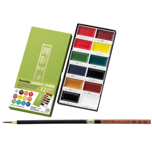 ZIG KURETAKE GANSAI TAMBI 12 COLORS SET WITH ZIG CARTOONIST MENSO BRUSH SMALL