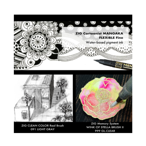 Zig Special Illustration Set GANSAI TAMBI Graphite 6colors Micron Pen 05,BRUSH2O Petit,Wink of Stella Brush Glitter for Manga Drawing Lettering & Calligraphy Professional Artist Quality. Japan
