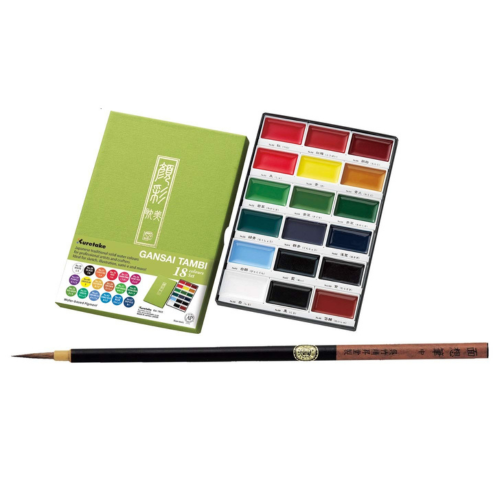 Zig KURETAKE GANSAI TAMBI 18 COLORS SET CARTOONIST MENSO BRUSH Medium NATURAL HAIR