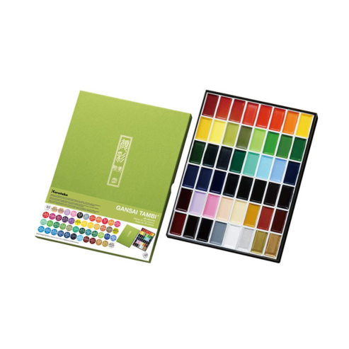 ZIG KURETAKE GANSAI TAMBI 48 COLORS SET WITH ZIG CARTOONIST MENSO BRUSH Medium NATURAL HAIR