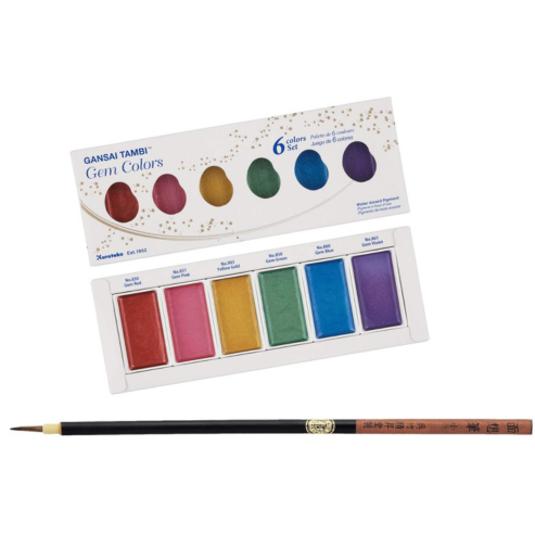 Zig KURETAKE GANSAI TAMBI GEM COLORS 6 COLORS SET CARTOONIST MENSO BRUSH SMALL