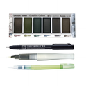 Zig Special Illustration Set GANSAI TAMBI Graphite 6colors Micron Pen 03,BRUSH2O Medium & Wink of Stella Brush Glitter for Manga Drawing Lettering & Calligraphy Professional Artist Quality. Japan