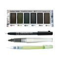 Zig Special Illustration Set GANSAI TAMBI Graphite 6colors Micron Pen 05,BRUSH2O Medium & Wink of Stella Brush Glitter for Manga Drawing Lettering & Calligraphy Professional Artist Quality. Japan