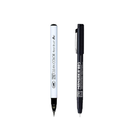 Zig KURETAKE Special Combo Set Clean Color Real Brush Black Color & Mangaka [CNM-005] Fineliner Pens Watercolor Pens for Painting,Calligraphy,Brush Lettering for Artists and Beginners.