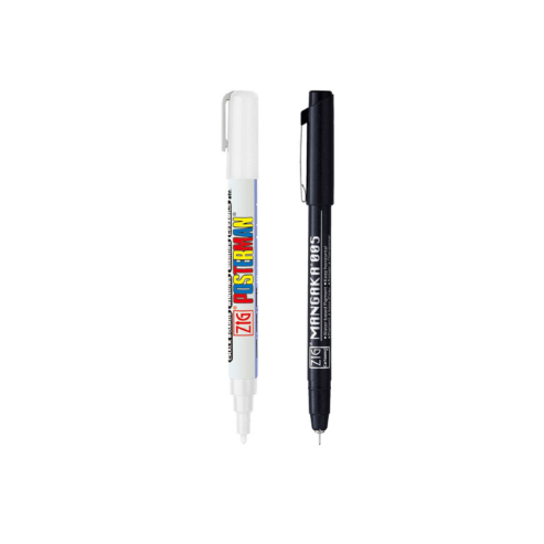 Zig Special Set Posterman White & Mangaka Fineliner 005 Pen for Mandala Sketching Outlining Doodling Calligraphy Journaling Use on Planners Hand-Lettering Card Making especially on Cards.