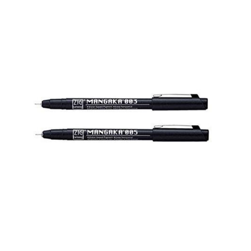 Zig CARTOONIST MANGAKA 003 & 005 010 BLACK PACK OF 2