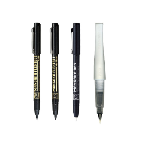 Zig Special Illustration Set Cartoonist Mangaka Flexible Fine, Medium,003 & Wink of Stella Brush Ⅱ Glitter. Clear for Manga Drawing Lettering and Calligraphy Professional Artist Quality Made in Japan