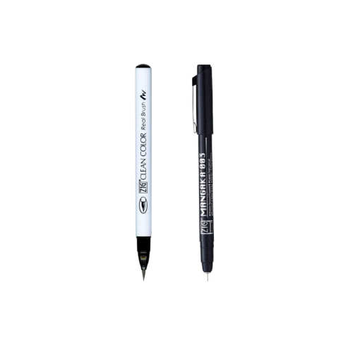 Zig KURETAKE Special Combo Set Clean Color Real Brush Black Color & Mangaka [CNM-003] Fineliner Pens Watercolor Pens for Painting,Calligraphy,Brush Lettering for Artists and Beginners