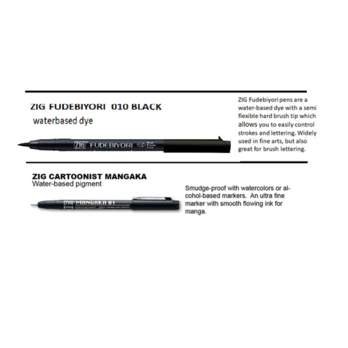 Zig KURETAKE Special Set, Illustration Basic Set 2 Black Markers [CNM-003,CBK-55N] for Manga Drawing, Lettering and Calligraphy, Professional Artist Quality