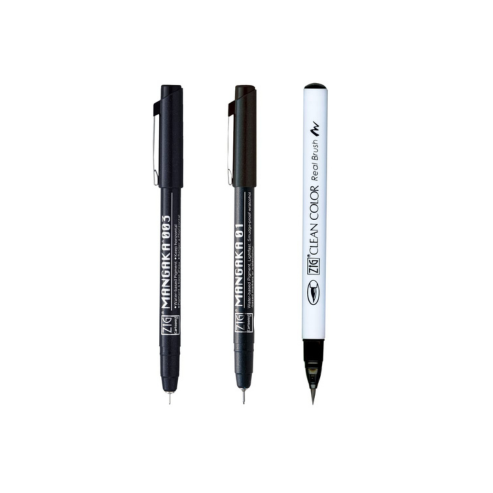 ZIG KURETAKE Special Combo Set Clean Color Real Brush Black Color & Mangaka [CNM-003,01] Fineliner Pens Watercolor Pens for Painting,Calligraphy,Brush Lettering for Artists and Beginners.