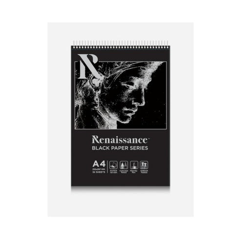 Renaissance Wirebound Black Paper Pad A4 Size (120 gsm, 32 Sheets)