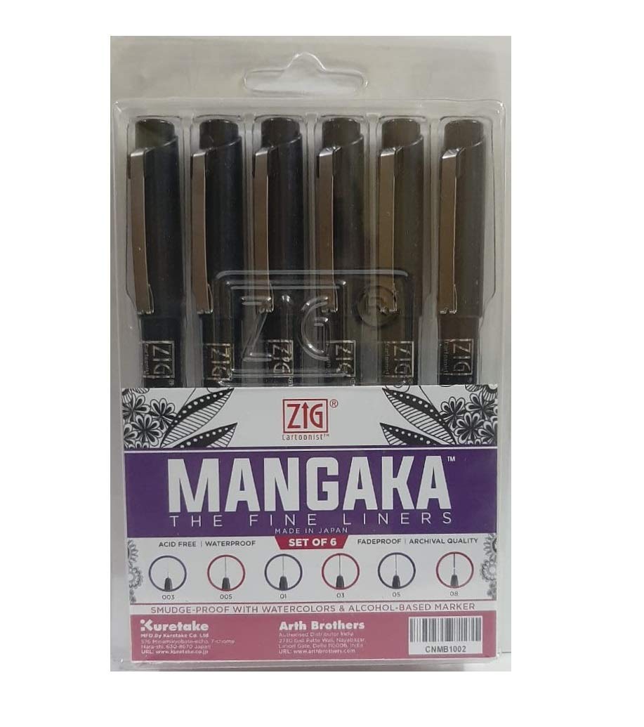 ZIG KURETAKE Cartoonist MANGAKA The FINE Liners Set of 6 PENS 005,01,02,03,05,08 Made in Japan (CNM1002)…