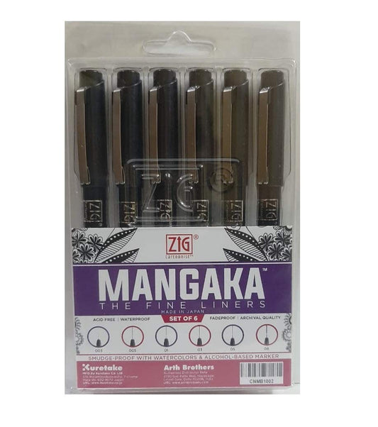 ZIG KURETAKE Cartoonist MANGAKA The FINE Liners Set of 6 PENS 005,01,02,03,05,08 Made in Japan (CNM1002)…