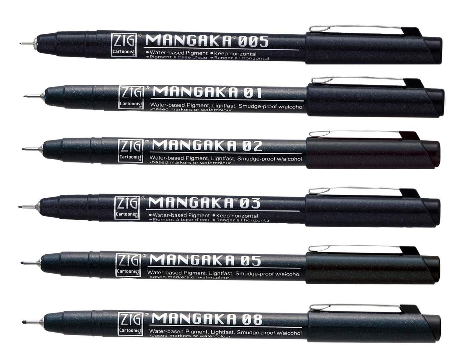 ZIG KURETAKE CARTOONIST MANGAKA THE FINE LINERS SET OF 6 PENS 005,01,02,03,05,08 MADE IN JAPAN
