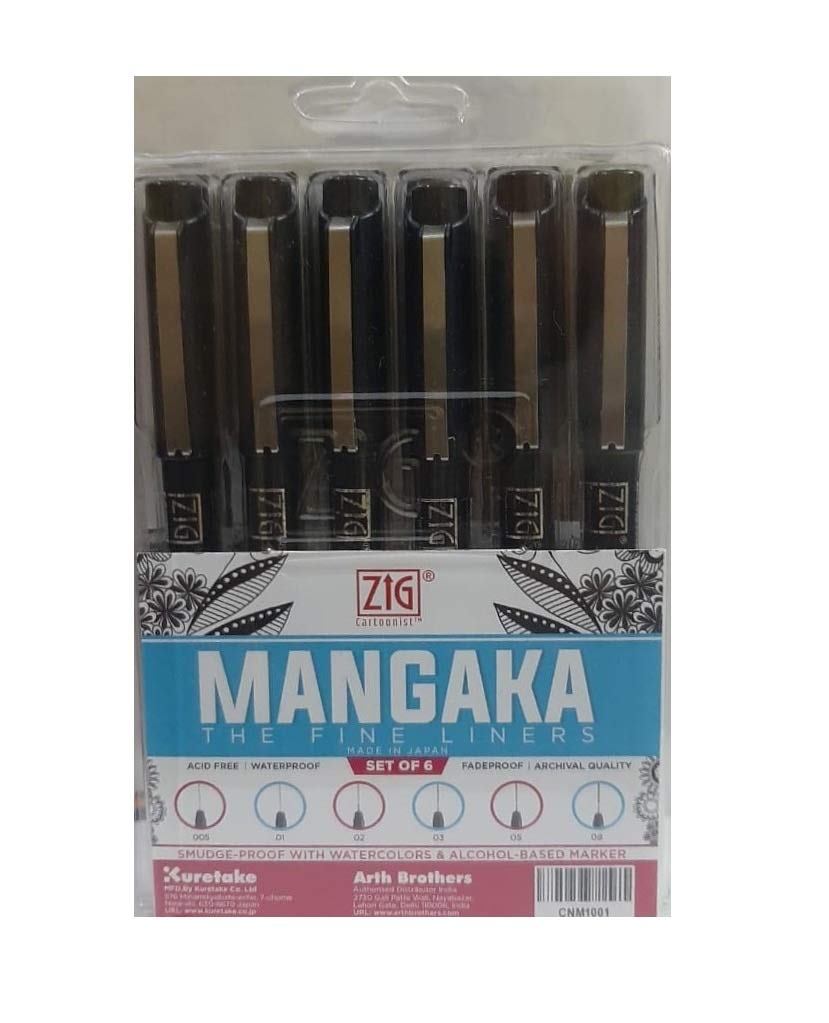 ZIG KURETAKE CARTOONIST MANGAKA THE FINE LINERS SET OF 6 PENS 005,01,02,03,05,08 MADE IN JAPAN