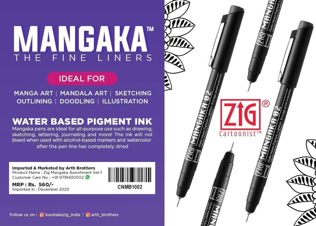 ZIG KURETAKE Cartoonist MANGAKA The FINE Liners Set of 6 PENS 005,01,02,03,05,08 Made in Japan (CNM1002)…