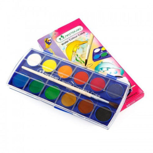 Masterart Premium Grade Water Colour Cake 12C with brush (Plastic Box) Made in Thailand