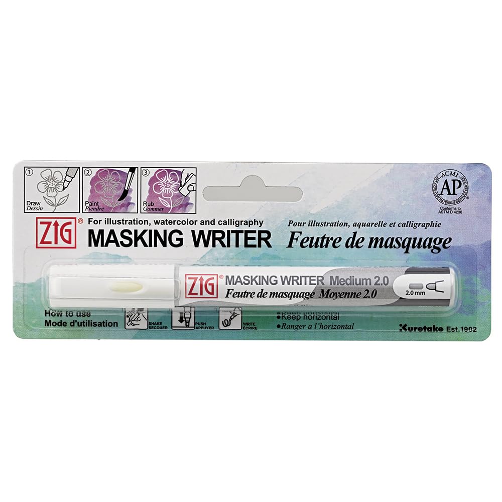 Zig MASKING WRITER MEDIUM Professional-Quality, for Artists, Beginners, kids, Non-Toxic, For illustration, watercolor and calligraphy Made in Japan