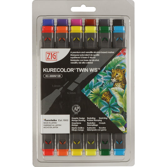 ZIG KURECOLOR TWIN WS 12 colors set Basic Colors