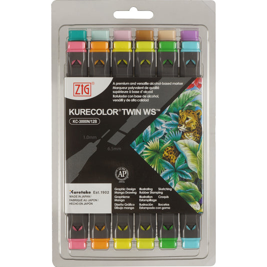 ZIG KURECOLOR TWIN WS 12 colors set Pale Colors
