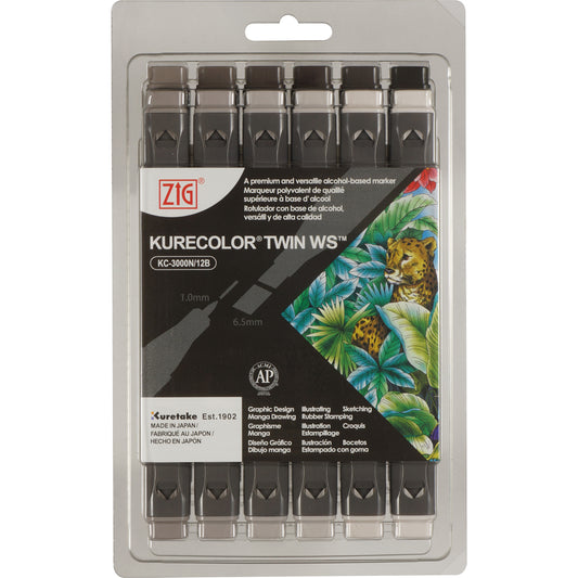 ZIG KURECOLOR TWIN WS 12 colors set Warm Gray Colors