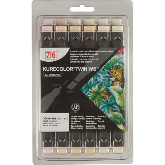 ZIG KURECOLOR TWIN WS 12 colors set Neutral & Natural Colors